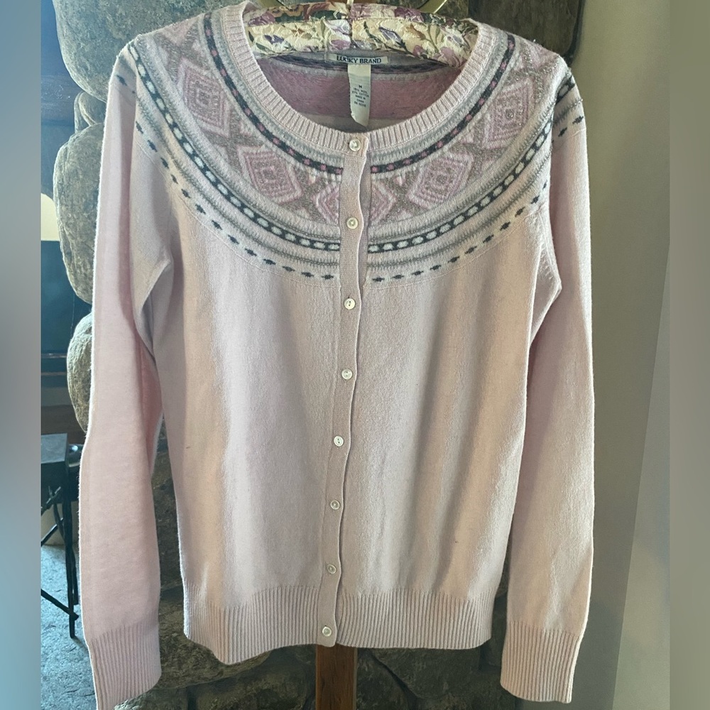 Lucky Brand Pink Fair Isle Cardigan